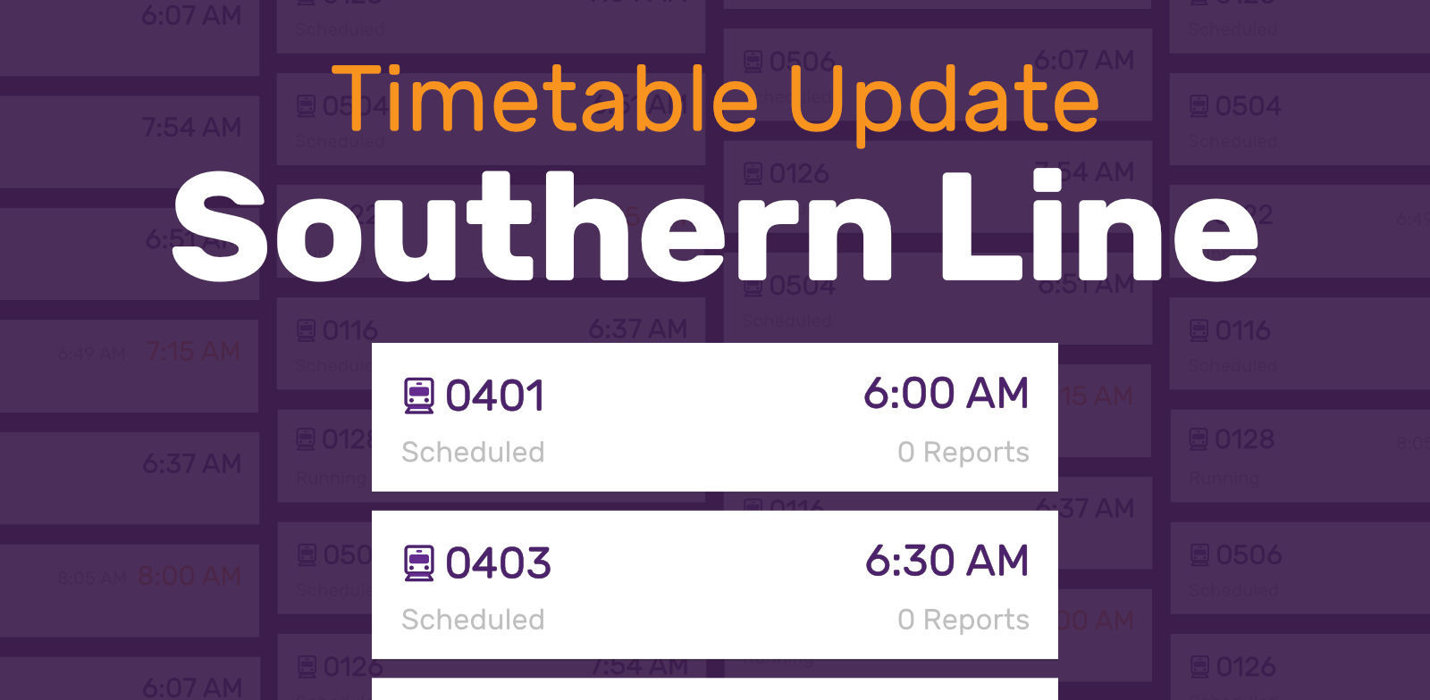 Metrorail Southern Line Timetable Update for July 2020